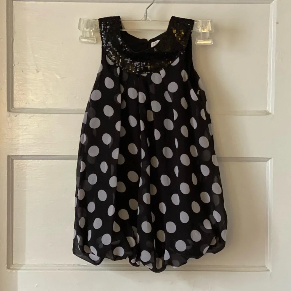 Childrens Place Sequin Black & White Polka Dot Dress or Tunic Top Size 5